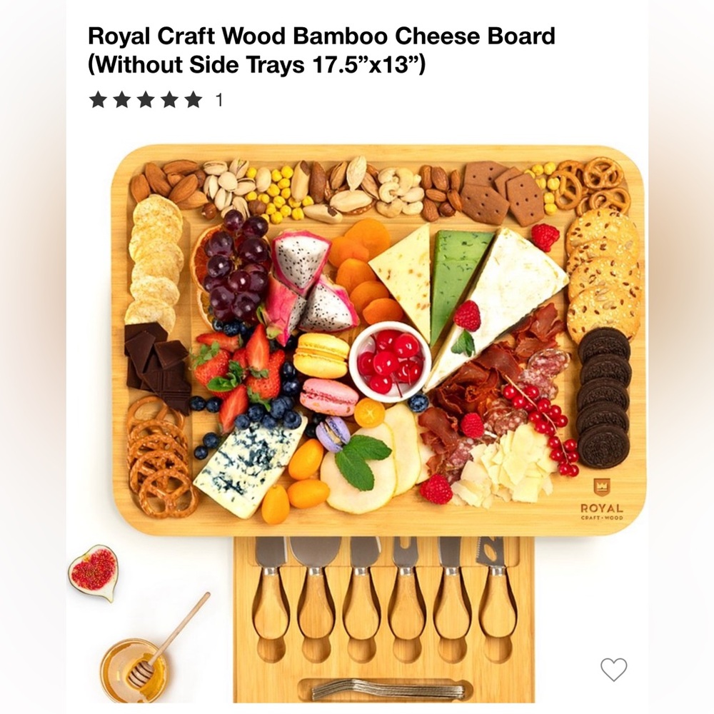 Royal Craft Wood Bamboo Cheese Charcuterie Board with Cutlery Set